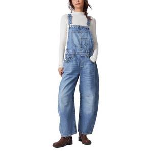 lot 6111 image: Ladyful Womenfts Overall Casual Straight Wide Leg Bib Jeans Overall Adjustable Straps Denim Romper Stretch Jumpsuits size L