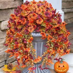 lot 6114 image: INSPRING Fake Autumn Flowers for Outdoors, 2Pcs Artificial Fall Light Orange and Brown Daisy Outside Decor, Fake Hanging Decoration, Realistic Plants, Silk Flower for Porch Patio Balcony Planter