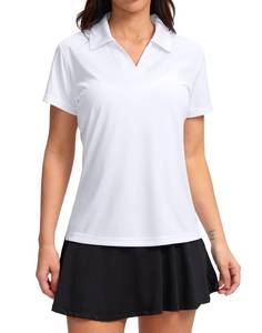 lot 6117 image: SANTINY Womenfts Golf Shirt Collared V-Neck Casual Work Tennis Tops UPF50 Collared Polo Shirts for Women (White_L)
