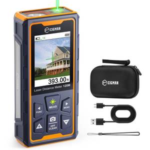 lot 6121 image: Laser Measuring Tool, CIGMAN 393ft Green-Beam Laser Measure, Outdoor Laser Measurement Tool with 4X Camera, P2P Technology, IP68, Rechargeable Laser Distance Meter, Length, Area, Volume, Angle Sensor - Retail $199