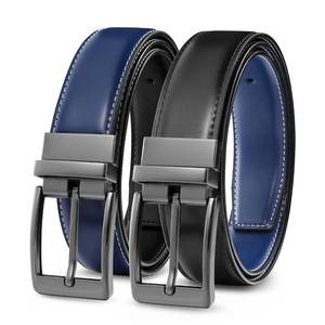 lot 6122 image: MILORDE Men�s Reversible Leather Belt for Casual Golf Dress Pants Shirts, Double Style - 2 Sides (NavyBlack-M909,34)