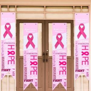 lot 6123 image: A4 Pieces Breast Cancer Banner Breast Cancer Awareness Accessories Decorations Porch Sign Background for Party Breast Cancer Awareness Event