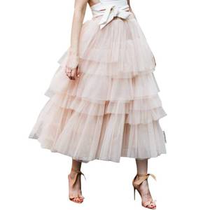 lot 6131 image: Chicwish Womenfts Nude Pink Tiered Layered Mesh Ballet Prom Party Tulle Tutu A-line Midi Skirt, X-Small  Small