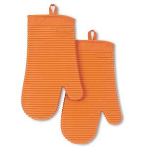 lot 6156 image: KITCHENAID Ribbed Soft Silicone Oven Mitt 2-Pack Set, 7.5x13in, Honeyin