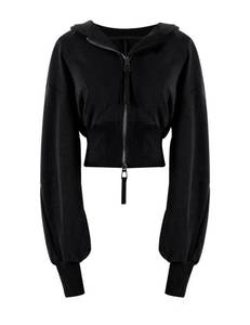 lot 6166 image: Arssm Cropped Hoodie Women Long Sleeve Sweatshirts Casual Fashion Hooded Zip up Workout Jacket with Thumb Holes (Black-S)