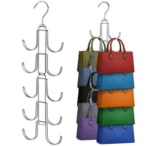 lot 6187 image: Purse Organizer for Closet, Collapsible Metal Purse Hanger Organizer, Rotation Handbag Rack and Holder for Better Display, Foldable Bag Hangers Space Saving for Belt, Scarve, Tie, 1pack