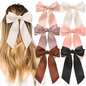 lot 6190 image: A6PCS Silky Satin Bows, Cute Clips for Women, Large Bow Clips for Thick Thin Hair, Ribbon Bows, Brown Accessories