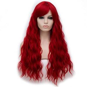 lot 6200 image: BERON 27 Inches Red Wig Long Curly Wig Red Wig for Women Wavy Red Wig with Bangs Heat Resistant Synthetic Hair Red Cosplay Costume Wig (Red)