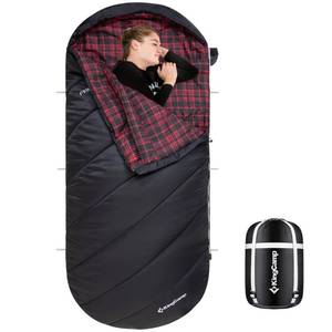 lot 7508 image: KingCamp Camping Sleeping Bag- XL with Hood, Extra Tall Big Wide Cotton Flannel Lined Portable Packable Sleeping Bags for Cold Warm Weather Backpacking, Hiking, Travel, Outdoors, Black-Large
