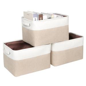 lot 7510 image: Kntiwiwo Foldable Storage Bin Collapsible Fabric Storage Basket Cube with Durable Handles Closet Organizer Bins for Organizing Shelves Drawers, Set of 3, 15 x 10in x 9.5in, Beigein