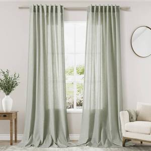 lot 7513 image: Sage Green Curtains 96 inches Long 2 panels for Living Room Back Tab Rod Pocket Semi Sheer Linen Draperies Muted Neutral Room Decor Earth Tone Pale Green Curtains 96 inch Length for Diningroom