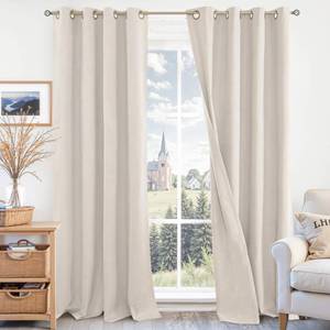 lot 7519 image: BGment Light Beige Blackout Curtains for Living Room - 96 Inch Long Linen Textured Thermal Insulated Total Sun Blocking Bronze Grommet Window Drapes for Farmhouse, 2 Panels, 52 x 96 Inch