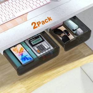 lot 7523 image: 2 Pack Acrylic Self Adhesive Under Desk Drawer Slide Pull Out, Stick on Attachable Clear Black Plastic Storage Organizer, Hanging Mounted Attachment for Office, Kitchen, Cabinet, Table, Counter