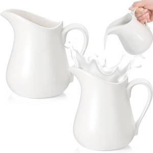 lot 7524 image: Nuanchu 2 Pcs 16 oz Creamer Milk Pitcher, Classic White Porcelain Creamer with Handle, Ceramic Maple Syrup Dispenser, Coffee Dairy Container for Milk Sauce Salad, Microwave