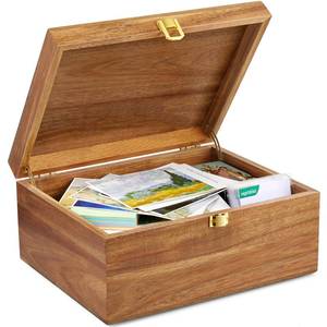 lot 7528 image: DRASTAR Wooden Keepsake Box, Large Acacia storage box with a Hinged Lid, Memory treasure box for Crafts and Photo Storage