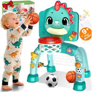 lot 7530 image: Zerhunt Toddler Sports Activity Toys Motor Skills Development Energy Release by Mini Basketball and Soccer with Music and Light for Indoor Outdoor - Idea Christmas Birthday Gift for Boys Girls Age 1-3