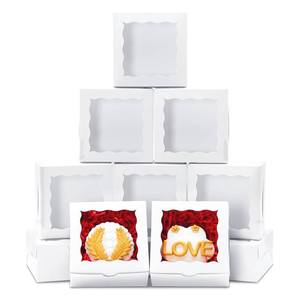 lot 7537 image: XINHPKGG 100pcs Cookie Boxes 4x4x2 Inch Bakery Boxes with Window Dessert Treat Box Chocolate Covered Strawberries Box for Wedding Party Birthday