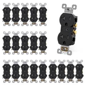 lot 7539 image: AIDA 20 Amps Outlets Duplex Electrical Receptacle Outlets,Tamper Resistant,Heavy-Duty Receptacle Wall Outlet,Residential,TR,3-Wire, Self-Grounding Clip, NEMA 5-20R,UL Listed (20 Pack, Black