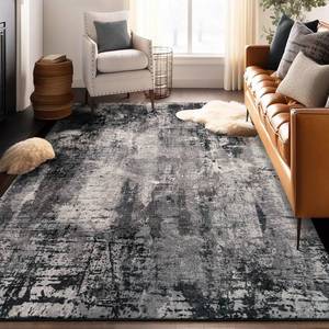 lot 7547 image: Area Rug Living Room Rug, 5x7 Modern Abstract Washable Rug Black Non Slip Foldable Faux Wool Vintage Carpet, Fluffy Non-Shedding Rugs for Living Room, Bedroom, Dining Room, Kids Playroom