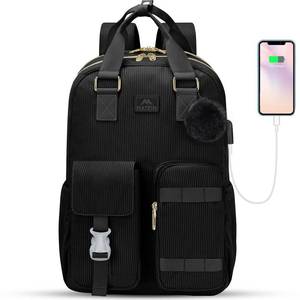 lot 7548 image: MATEIN Cute Laptop Backpack for Women, 15.6 Inch Corduroy Computer College Backpack with USB Charging Port, TSA Lightweight Aesthetic Back Pack Travel Laptop Daypack for Work Nurse Teacher Gift, Black