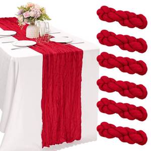 lot 7549 image: 6 Pieces Red 10FT Cheesecloth Table Runner Boho Gauze Fabric Table Runner Rustic Sheer Runner for Wedding Birthday Baby Shower Party Boho Table Decoration