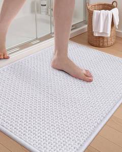 lot 8015 image: ColorandGeometry Rubber Backed Waffle Bath Mat Non Slip Machine Washable Bathroomt Rugs, Soft Absorbent Chenille Boho Carpet for Bathroom Floor, Tub and Shower, 17x30in, Whitein