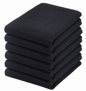 lot 8017 image: PurpleEssences Waffle Weave Kitchen Towel, 100percent Cotton - 15x25 Inches, with Hanging Loop Ultra Soft Absorbent Quick Drying Dish Cloth, Tea and Hand Towels, 6 Pack - Christmas Holiday Winter - Black