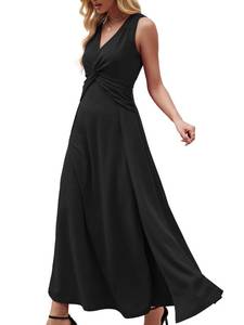 lot 8377 image: XEB Wedding Guest Dresses for Women 2025 V Neck Formal Dresses for Women Sleeveless Evening Gowns Pleated Cocktail Elegant Ruffle-Black-L