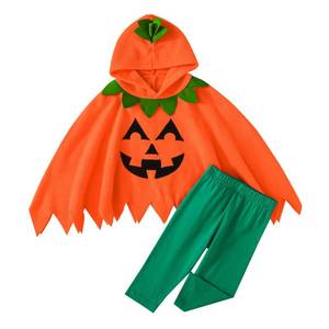 lot 8380 image: Toddler Pumpkin Costume Poncho Cloak Hooded Top Green Pants Cosplay Halloween Costume for Boys Girs (Pumpkin,12-18 Months)