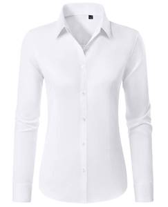 lot 8386 image: Gleeivy Button Down Shirts for Women Stain Wrinkle Free Dress Formal Shirt Classic Fitted Casual Cotton Button Up Long Sleeve White Collar Business Button Blouse Work Server Interview