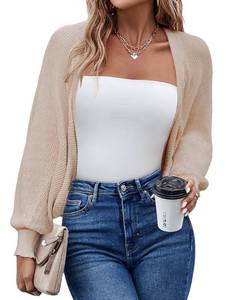 lot 8387 image: HOTOUCH Womenfts Shrugs Long Batwing Sleeve Bolero Knitted Cropped Open Front Casual Elegant Dress Cardigan X-Large Apricot