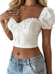 lot 8395 image: Verdusa Womenfts Babydoll Tops Puff Sleeve Sweetheart Neckline Top Crop Top White Medium