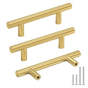 lot 8433 image: goldenwarm 10 Pack Gold Drawer Pulls Brushed Brass Cabinet Pulls - Gold Kitchen Hardware Hole Spacing 64mm 2.5in Cabinet Handles for Dresser Drawers