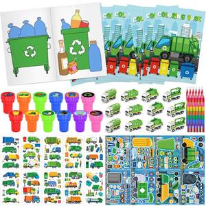 lot 8450 image: Cinrobiye 72 PCS Garbage Truck Coloring Books Party Favor Set Garbage Party Goodie Bag Fillers Truck Birthday Party Supplies DIY Scene Stickers Temporary Tattoos Prizes Art Crafts for Home School