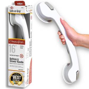 lot 8455 image: Safe-er-Grip Changing Lifestyles Suction Cup Grab Bars For Bathtubs and Showers Safety Bathroom Assist Handle, White and Grey, 16 Inches