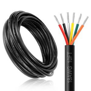 lot 8472 image: DEKIEVALE 18 Gauge 6 Conductor Electrical Wire, 10FT 18AWG Black PVC Stranded Tinned Copper 6 Wire Cable, 186 Cord Extension Cable