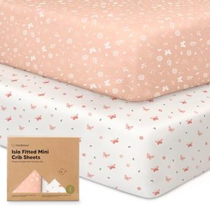 lot 8490 image: Pack and Play Sheets Fitted - 2-Pack Mini Crib Sheets for Pack N Play Mattress 38x26, Soft and Cozy, Neutral Toddler Playard Bedding, Snug Fitted Mini Baby Crib Mattress Cover Boy, Girl (Butterflies)