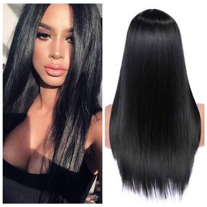 lot 8495 image: Quantum Love Wigs Long Natural Straight Middle Part Natural Black Color Wig Heat Resistant Realistic Synthetic Daily Party Cosplay Halloween Daily Party Use Wig