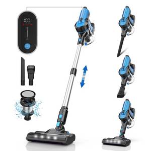 lot 9445 image: Powers on, Low Suction Cordless Vacuum Cleaner, 33000pa Stick with Smart LED Display, Max 50 Mins Runtime, Anti-Tangle Lightweight Handheld for Hard Floor Carpet Pet Hair Home (Blue) - Retail $134