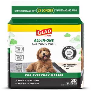lot 9459 image: Glad for Pets Extra Large Charcoal Dog Training Pads - Absorbent Disposable Pee Pads for Dogs, Cats and Puppies - Jumbo-Size Potty Pads that Neutralize Urine Instantly - 30 Count Pet Supplies