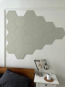 lot 9461 image: DECORITA Hexagon Felt Board Tiles - 12 Packs Self Adhesive Pinboard and Acoustic Panels  Modern Office Wall Decor for Home  Sound Absorbing Bulletin Board - Sage