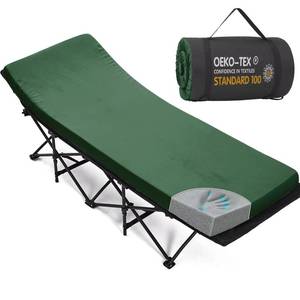 lot 9464 image: CYMULA Camping Cot Mattress 2in Memory Foam Sleeping Pad,Soft Warm Non-Slip Camping Mattress Topper with Retaining for Adults,Portable Roll up Pad for Travel(Green 75x30in)in