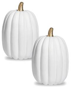 lot 10379 image: vensovo 8.5 Inch Large White Pumpkins for Decorating - 2PCS Big Foam Decorative Pumpkin for Fall Decoration, Paintable Artificial Pumpkins Perfect for Halloween Thanksgiving Decor (Gold Handle)