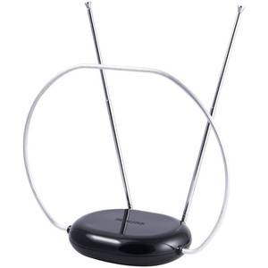 lot 10381 image: Philips Rabbit Ears Black Indoor TV Antenna, Dipoles and Circular Loop, Tabletop, Digital, Smart TV Compatible, HDTV, 4K 1080P VHF UHF, 5Ft Coaxial Cable, SDV8201B27