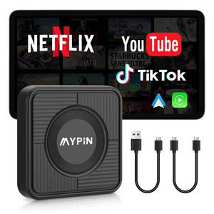 lot 10386 image: Upgraded Wireless CarPlay Adapter, 3-in-1 Wireless Carplay and Android Autoand Video Adapter, Built in Netflix YouTube Support TF Card, Plug and Play, USB Type C, USB Type A Compatible with iPhone and Android