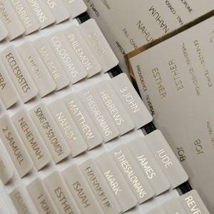 lot 10404 image: UPAFEXXI-Laminated Bible Tabs with Book Summaries(Gold Foil Embossed Lettering), Bible Tabs for Women and Men, Reposition Large Print Stickers, Easy to Read, 80Chapters Labels for Easy Navigation