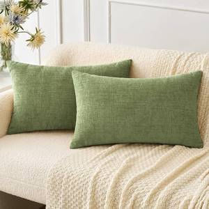 lot 10406 image: MIULEE Pack of 2 Couch Throw Pillow Covers 12x20 Inch Spring Soft Sage Green Chenille Pillow Covers for Sofa Living Room Solid Dyed Pillow Cases
