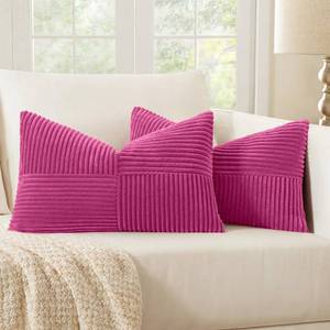 lot 10407 image: MIULEE Hot Pink Corduroy Pillow Covers Pack of 2 Boho Decorative Spliced Throw Pillow Covers Soft Solid Couch Pillowcases Cross Patchwork Textured Cushion Covers for Living Room Bed Sofa 12x20 inch