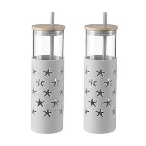 lot 10416 image: Hyperspace 20 OZ Glass Tumbler Glass Water Bottle with Silicone Protective Sleeve and Bamboo Lid, Travel Cups with Straw - BPA Free (Gray Star, 2Pcs Pack)