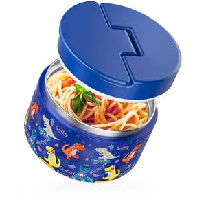 lot 10428 image: QUITES 12oz Soup Thermo for Hot Food Kids Vacuum Insulated Food Jar Twist-Free Soup Thermo for Hot Food Kids Leakproof Stainless Steel Wide Mouth Lunch Container (Blue Dinosaur)